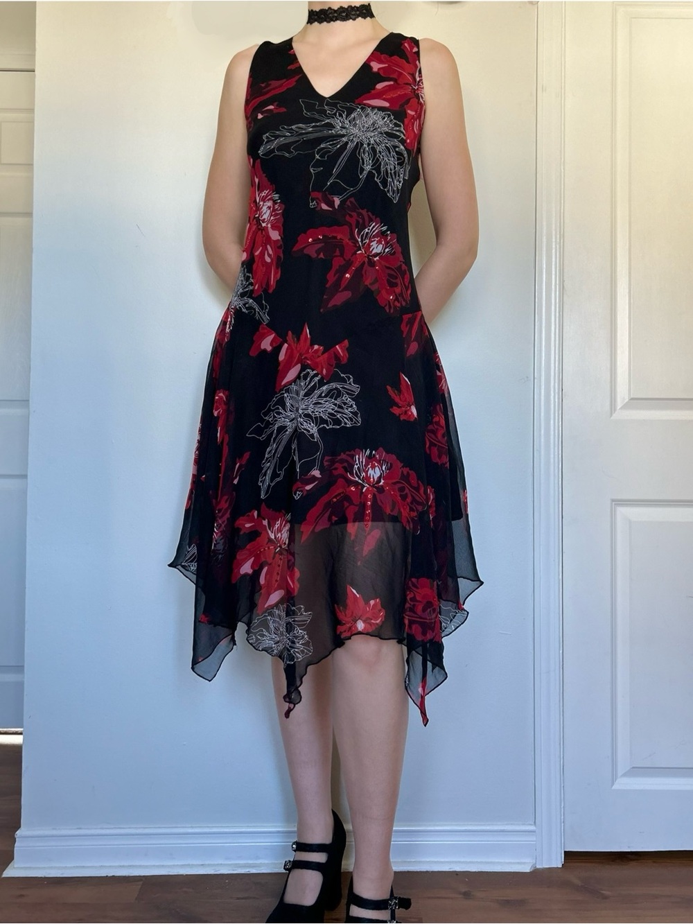 Vintage Vamp Black & Red Asymmetrical Midi Dress